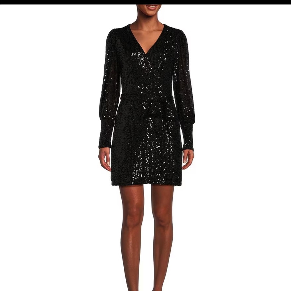 NWT GB Long Blouson Sleeve Sequin Wrap Dress